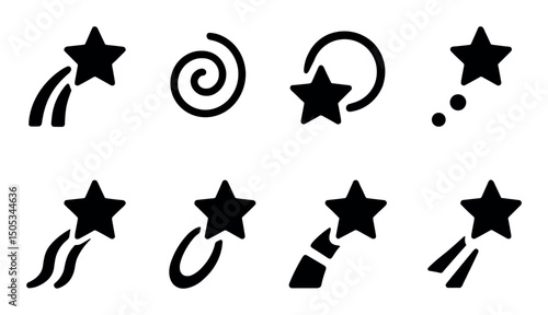 Eight star icon designs with various patterns and styles