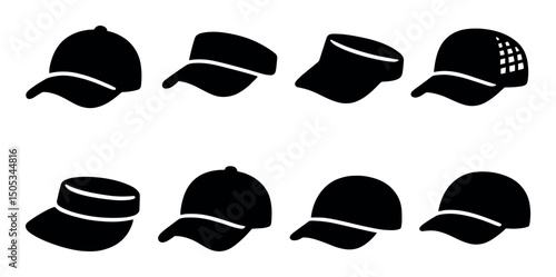 Various silhouettes of baseball caps in different styles