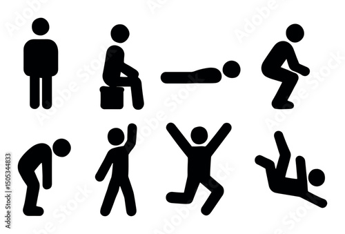 Silhouette pictograms of various human poses and activities