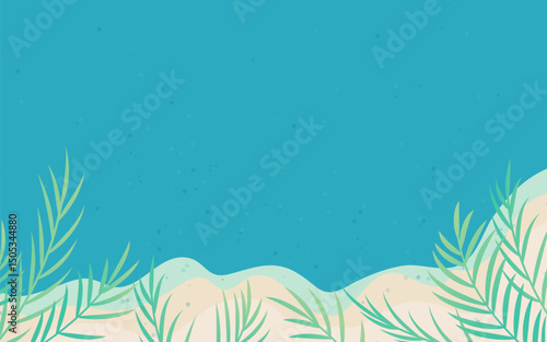 minimalist summer background design illustration under sea with leaves