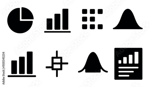 Various data chart icons: pie, bar, scatter, and histogram