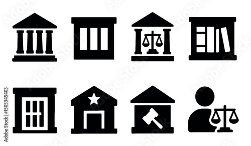 Silhouette icons of legal, justice, and architecture themes