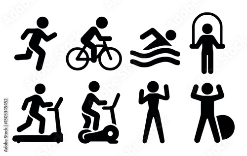 Icon set: running, cycling, swimming, jumping, exercise activities