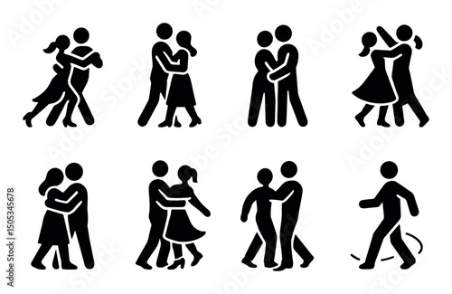 Silhouette couples dancing in various styles and poses