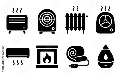 Silhouette icons of household heating and cooling devices