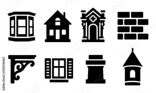 Black silhouettes of architectural elements and buildings