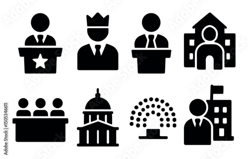 Political and government icons including figures and buildings