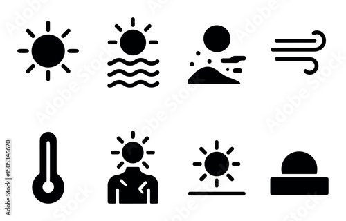 Weather icons: sun, wind, temperature and climate symbols