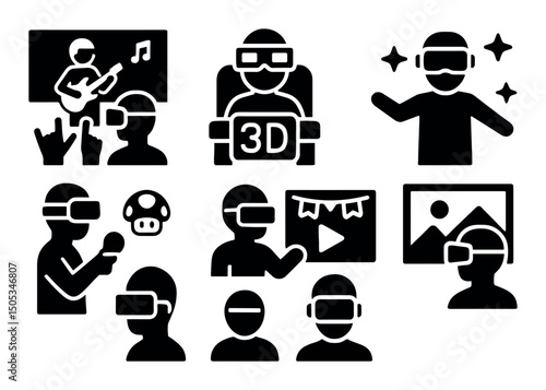 Virtual reality icons set featuring diverse vr activities