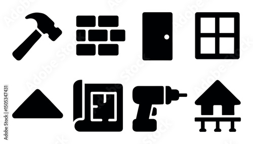 Construction tools and symbols for building and renovation projects