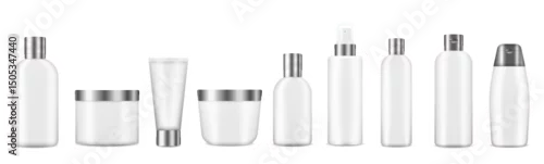 Obraz PNG cosmetic bottle cream tube shampoo container blank product vector beauty skincare set pack template lotion background branding

