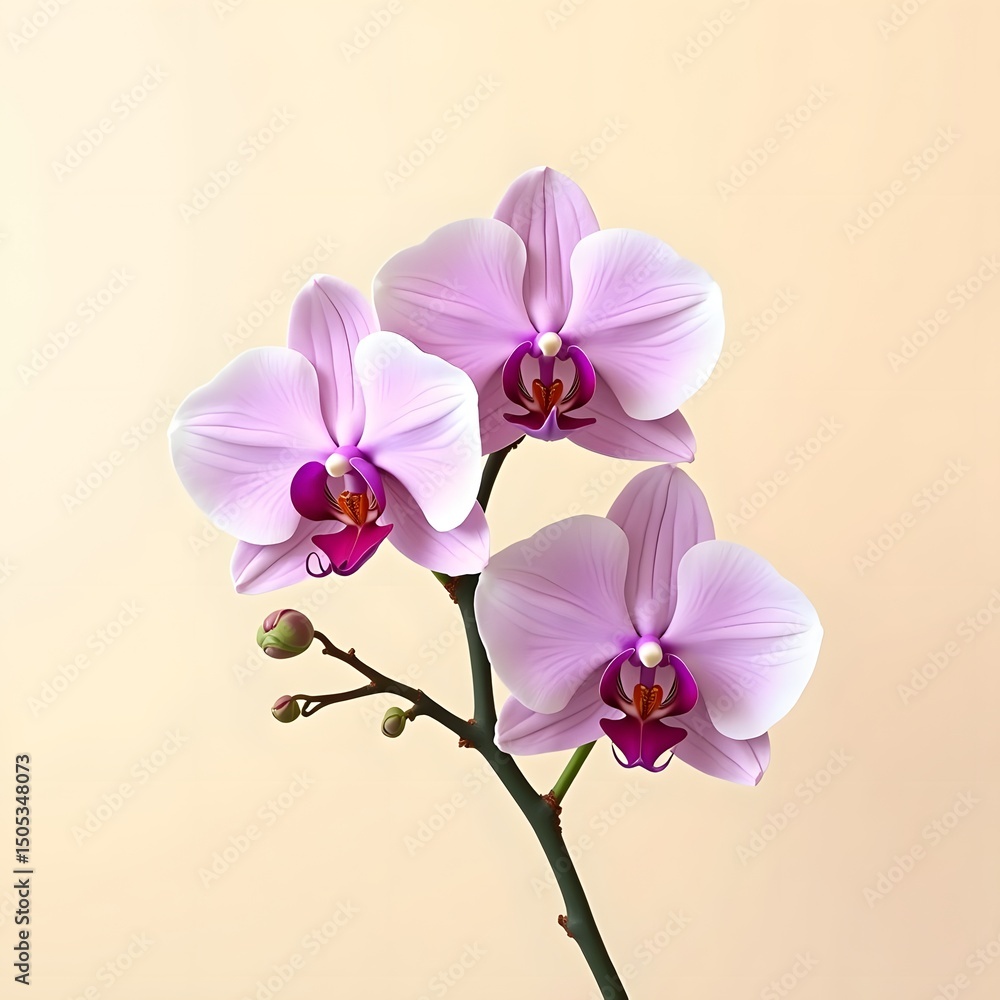 Obraz premium Graceful Purple Orchids: A Stunning Renaissance on Creamy Canvas