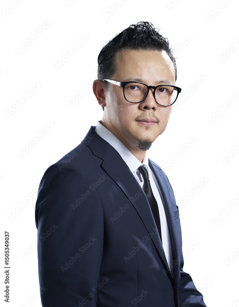 Confident businessman wearing suit and glasses on transparent background Confident businessman wearing suit and glasses on transparent background
