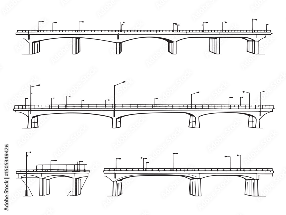 Fototapeta premium Detailed Overpass Line Art Vector for Modern City Concepts