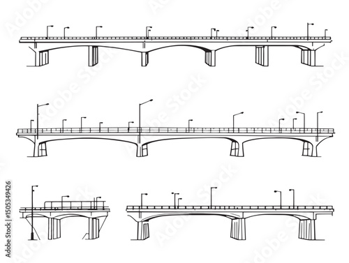 Detailed Overpass Line Art Vector for Modern City Concepts