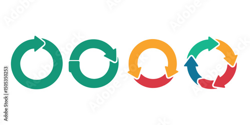 Circle arrows icon set – vector illustration of reload, repeat, and rotate arrow symbols