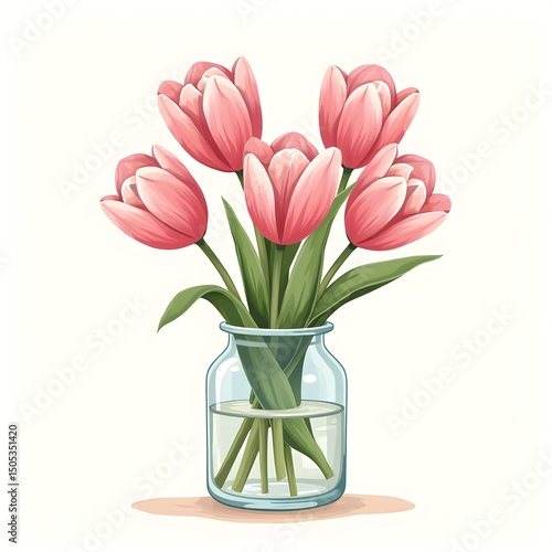 Summer Serenity: Pink Tulips & Pressed Flower Bookmark Greeting Card