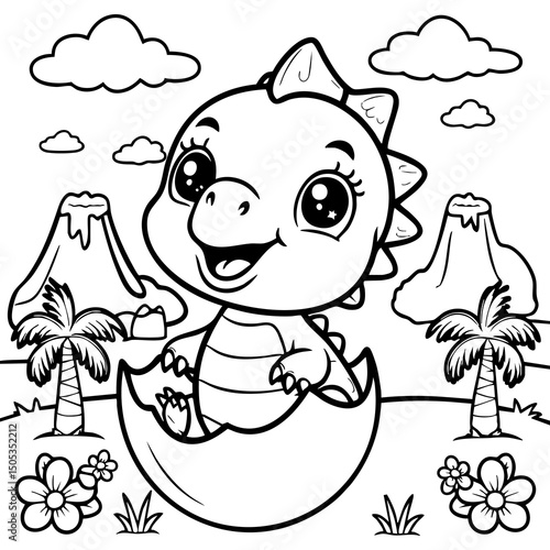 Adorable Baby Dinosaur Hatching in a Prehistoric Paradise