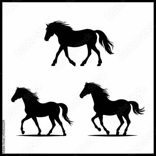 Horse silhouette poses set vector illustration