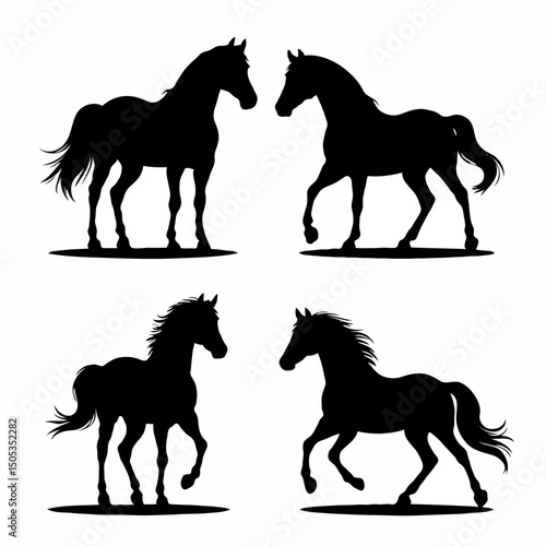 Set of horse silhouettes in various poses vector illustration