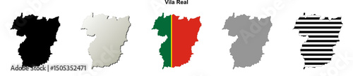 Vila Real district blank outline map set