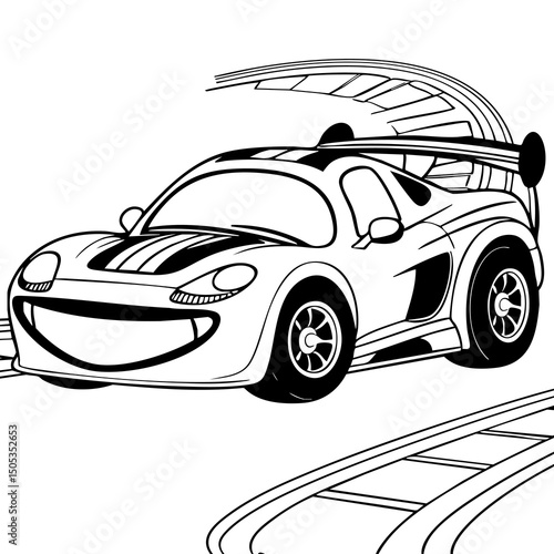 Smiling Sports Car on a Racing Track Coloring Page