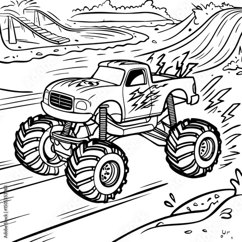 Monster Truck Racing Across a Muddy Off-Road Track