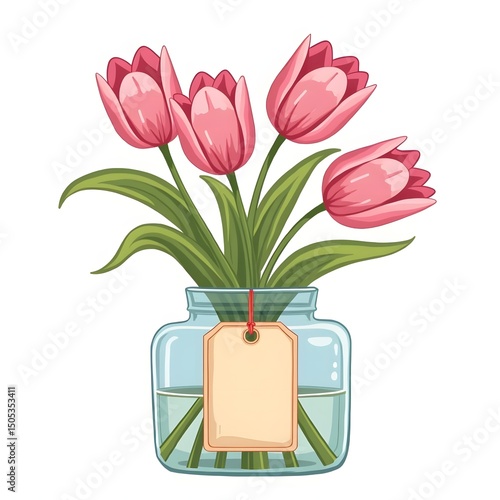 Blooming Beauty: Pink Tulips in Glass Vase Greeting Card