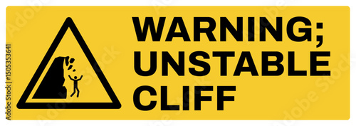 warning safety signs v2 uppercase text_warning ; unstable cliff_landscape size 1/2 a4,a3,a2,a1	 
