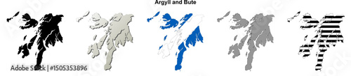 Argyll and Bute (Scotland) blank outline map set