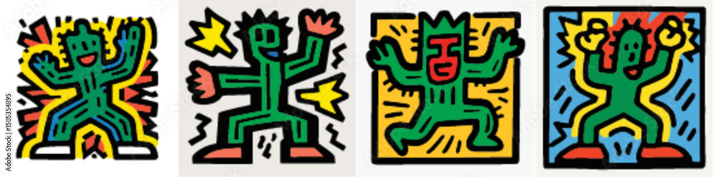 Fototapeta premium Vibrant Hand-Drawn Doodle Illustrations of Colorful Characters