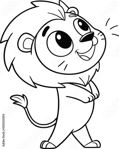 Cute lion stands vector design for coloring page