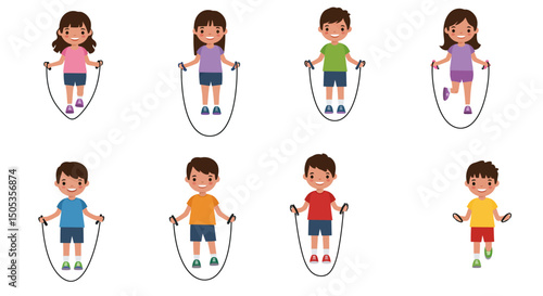 Cheerful Children Skipping Rope in Various Colorful Outfits Joyful Activity