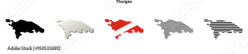Thurgau canton blank outline map set