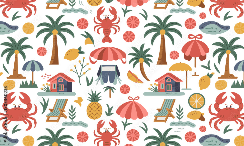 Obraz premium Modern vector illustration style featuring various hand-drawn summer themes, easily editable and scalable.