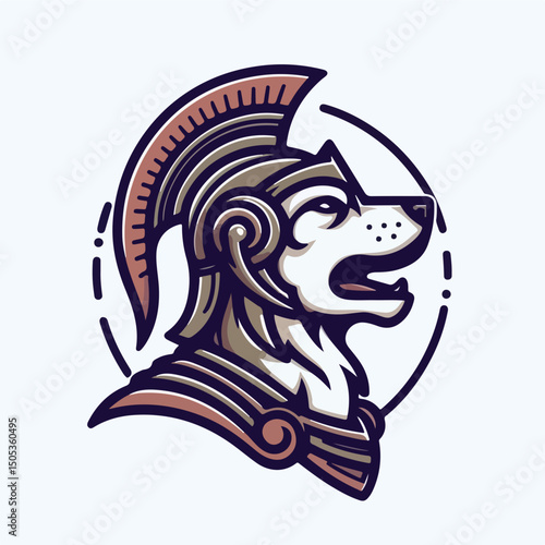 Spartan Dog Logo: An artistic illustration of a dog head wearing a spartan helmet, embodying bravery and loyalty in a unique logo design.