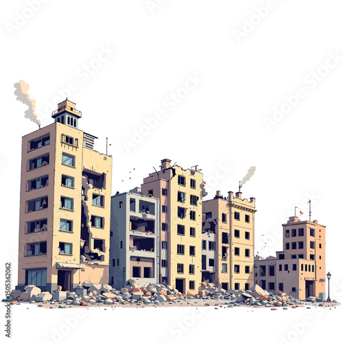 Vsai destroyed city buildings showing devastation after war or disaster