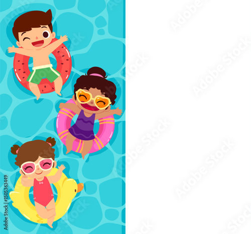 children on inflatable ring beside blank space