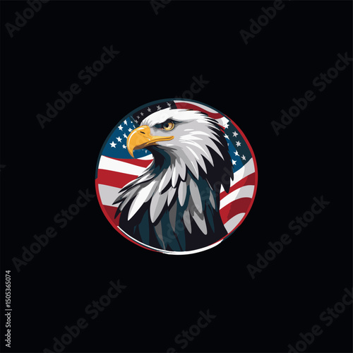 abstract design of american flag and eagle inside circle. american symbol, ready to print for t-shirt, pin brooch or logo