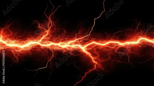 Fiery orange lightning bolt streaks across a black background