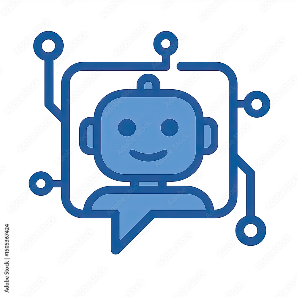 Glowing Blue Robot Chatbot Icon on Dark Background Glowing Blue Robot Chatbot Icon on Dark Background