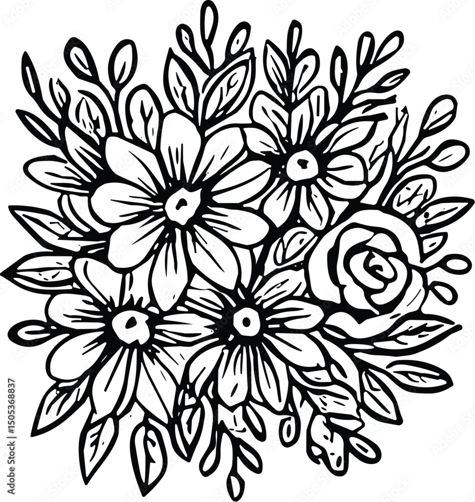 Fototapeta premium Floral bouquet vector black silhouette cricut design for T-Shirt