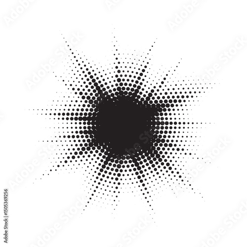 Burst Halftone light effect. Glowing light burst. abstract grunge halftone dots background. Vector illustration.