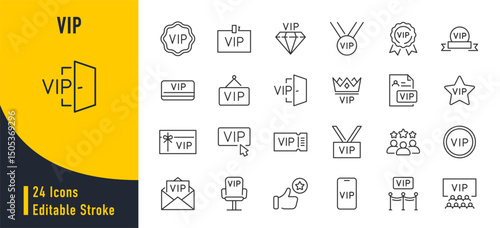 Vip web icons in line style. Exclusive, royalty, service, pass, choose, diamond, collection. Vector illustration.