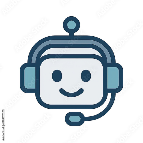 Smiling Robot Avatar with Headset on Dark Background