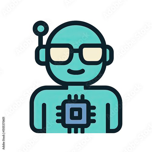 Teal Robot with Microchip on Dark Background