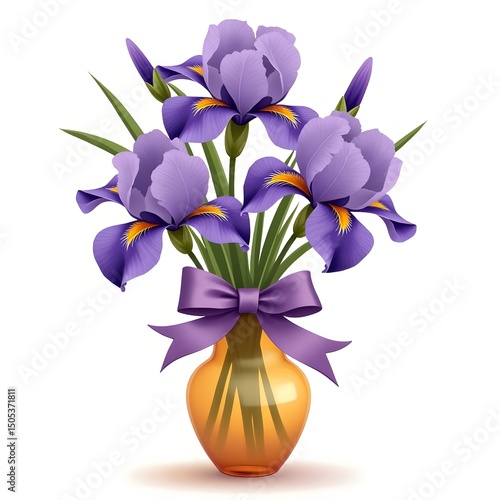 Scent-sational Summer: Vibrant Purple Irises in Frosted Amber Vase