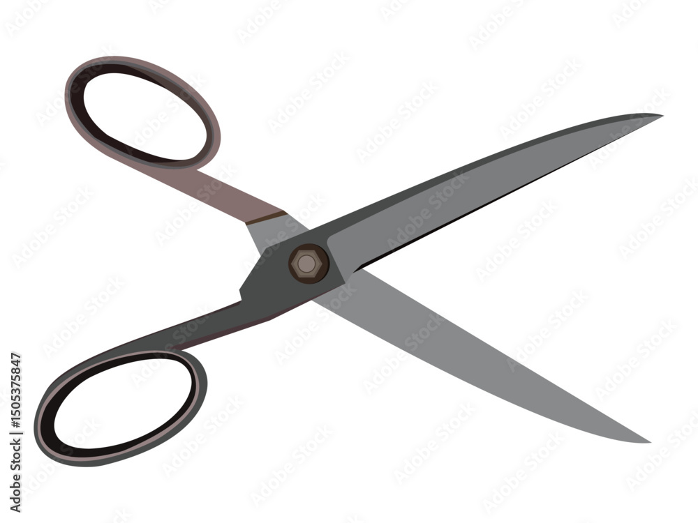 Black and silver scissors with sharp blades for cutting on white background
Black and silver scissors with sharp blades for cutting on white background