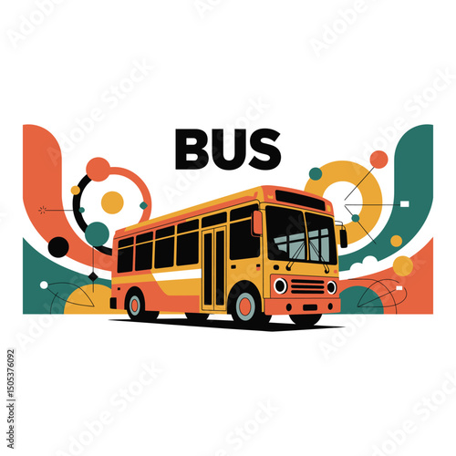 Vector art of Illustration of a yellow and orange bus with geometric shapes in the background