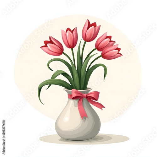 Scented Summer Splendor: Pink Tulips in Porcelain Vase Greeting Card